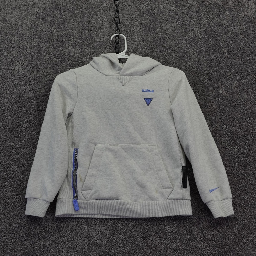 Nike LeBron James Hoodie Boys Small Gray Dri Fit Standard Issue Basketball